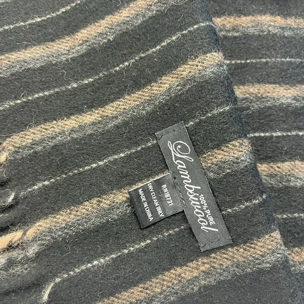 Lambswool Winter Scarf Soft Cozy Knit Striped Fringe Fall Winter Unisex 63”x12”
